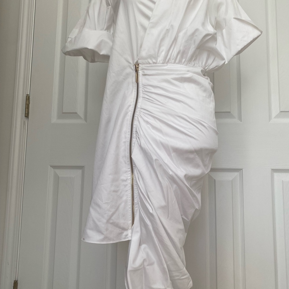Nwt- Mehtap Elaidi White Collared Asymmetrical Shirt Dress — image 7 of 8